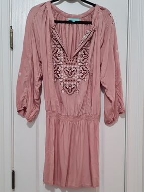 Melissa Odabash - Dusty Pink Embroidered Long Sleeve Mini Dress